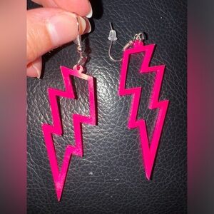 Bright Neon Pink Lightning Bolt Earrings - Eye-Catching Statement Piece